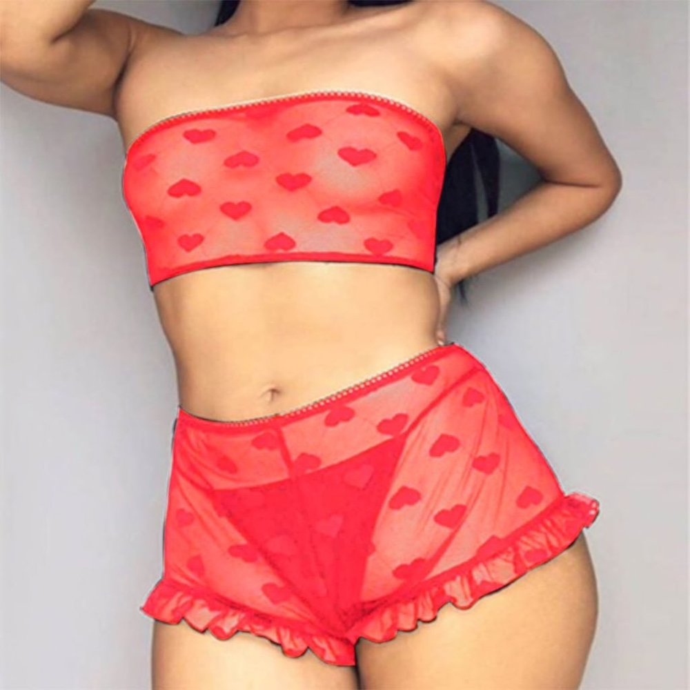 Sexy Lingerie Set Heart Lace Babydoll